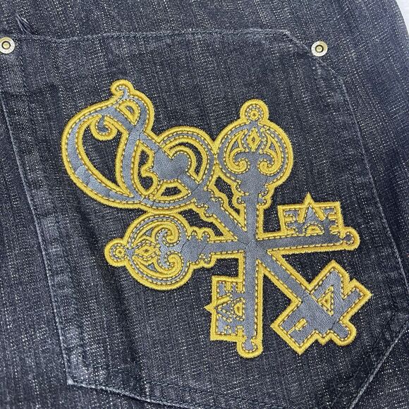 Vintage Southpole Jean Shorts 40 Black Jorts Embroidery Baggy Wide y2k Mens - Picture 4 of 10